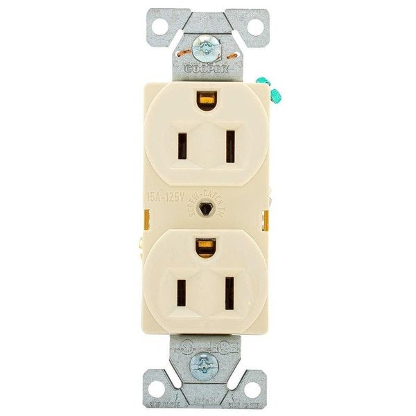 Eaton Wiring Devices Duplex Receptacle, 2 Pole, 15 A, 125 V, Back, Side Wiring, NEMA 515R, Light Almond BR15LA